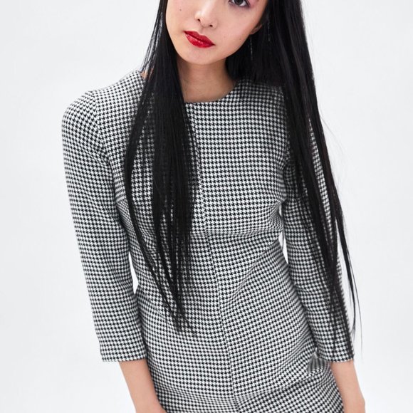NWT ZARA AW18/19 BLACK/WHITE PLAID HOUNDSTOOTH DRESS PENCIL 7385/309_S M NWT ZARA AW18/19 BLACK/WHITE PLAID HOUNDSTOOTH DRESS PENCIL 7385/309_S M